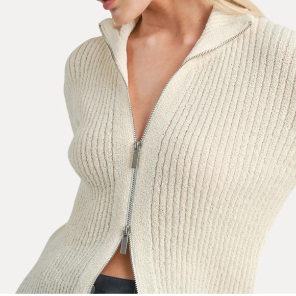 NWT Sage The Label - Cream Ribbed Zip-up Cardigan - Picture 3 of 8